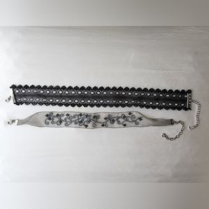 Bundle of 2 LACE Adjustable Chokers. Black and Silver/grey/black beaded